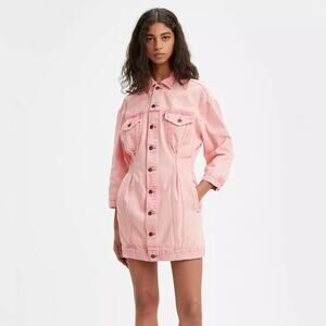 LEVI'S Cinched Trucker Denim Dress Pink Acid Wash Large L